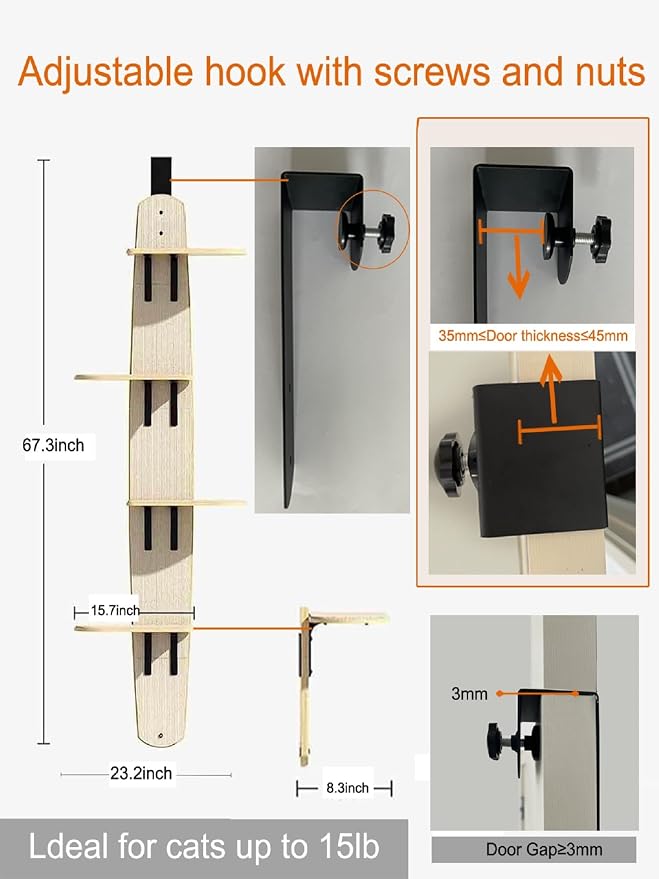 Door Hanging Cat Tree,Door Hanging Cat Shelf with Soft Mat | Wooden,4-Levels Over the Door Cat Climber for Indoor Cats,Save Space, Increase the Cat's Activity Level, Relieve Anxiety - Image 2