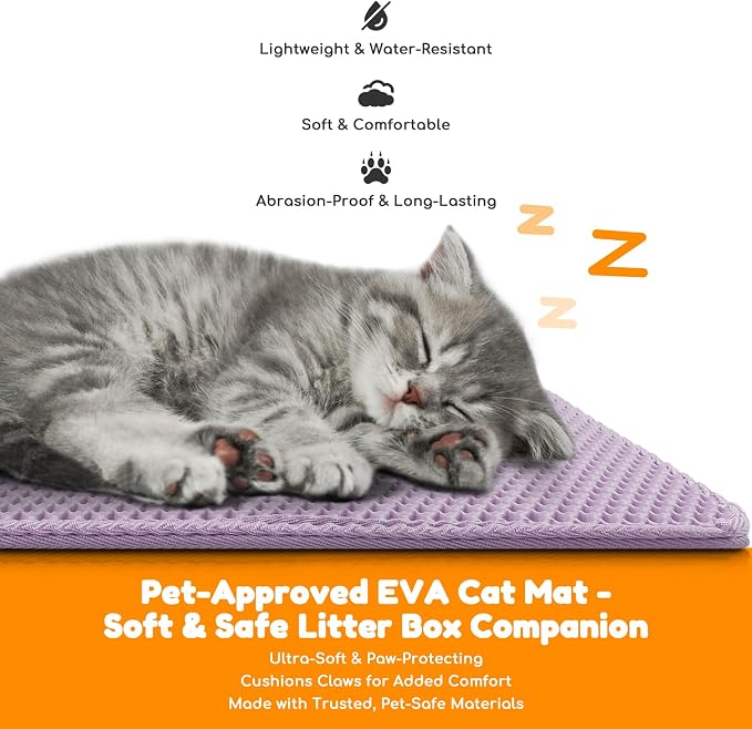 Cat Litter Mat 35"x24",Double Layer EVA Litterbox Mat Purple | Extra Large Honeycomb, Waterproof & non-slip, Odor-free, easy clean, washable durable floor protector,scatter control - Image 5