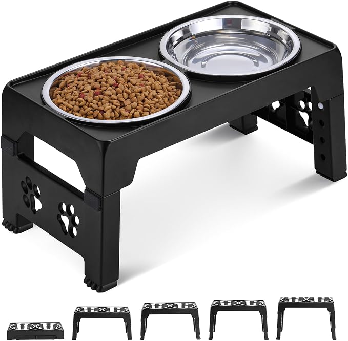 LALOBLUE Elevated Dog Bowls, Raised Bowl with 2 Stainless Steel Food Bowls, Dog Bowls Stand Adjusts to 5 Heights 2.95", 8.46", 9.65", 10.82", 12.01" for Small Medium Large Cats Pets,Black - Image 8