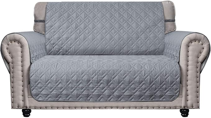 Ameritex Loveseat Cover Water-Resistant Quilted Furniture Protector with Back Nonslip Paws Slipcover for Dogs, Kids, Pets Loveseat Slipcover Stay in Place for Leather (46", Light Grey) by Ameritex