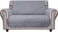 Ameritex Loveseat Cover Water-Resistant Quilted Furniture Protector with Back Nonslip Paws Slipcover for Dogs, Kids, Pets Loveseat Slipcover Stay in Place for Leather (46", Light Grey) by Ameritex