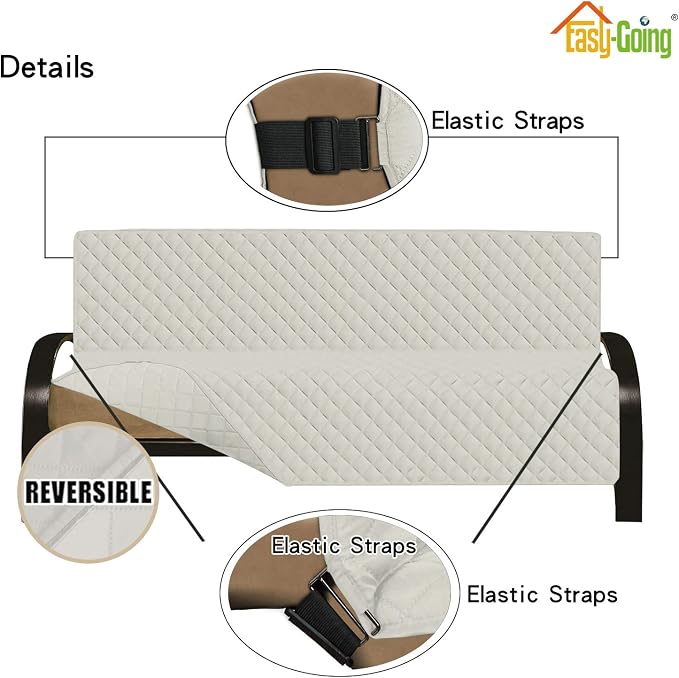 Easy-Going Reversible Couch Cover, Large Futon Sofa, Ivory/Ivory | Machine Washable Slipcover For Dogs, Water Resistant Furniture Mat For Living Room, Non-Slip Sofa Cover, Pet Friendly - Image 3