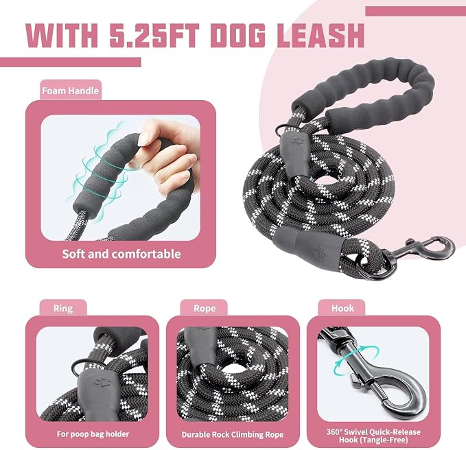 AUROTH Dog Harness and Leash Set for Large Sized Dog, No Pull Dog Vest | with Leash Clips, LED light clip, Soft Padded No Choke, Escape Proof, Easy Walking and Training, Pink, XL - Image 3