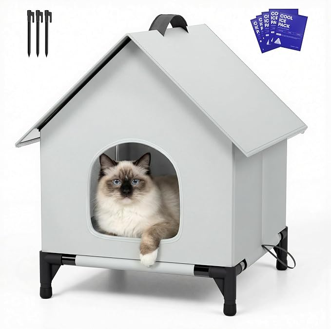 Cooling Cat House with Ice Packs for Outside&Indoor,Insulated and Weatherproof,Selfwarming Cat Shelter,Large Cave Bed for Garden (XL, Cold) by Unknown