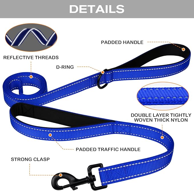 Joytale Dog Leash for Large Dogs that Pull, Double Handle, 5FT, Royal Blue | Traffic Handle for Control, Padded Handle Reduces Hand Strain, Reflective Stitching for Night Safety, Strong Nylon Webbing - Image 3