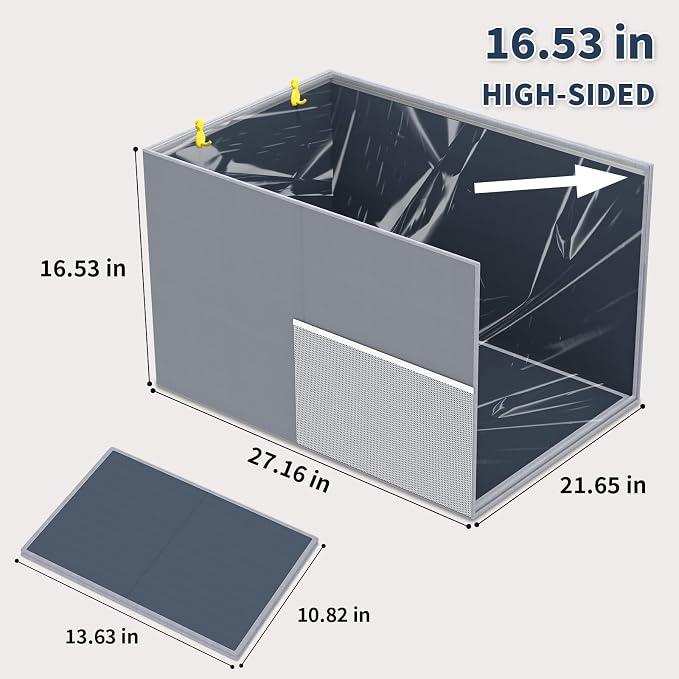 Aokeyee Gray High Side Cat Litter Box Enclosure Splash Guard | All-Inclusive Waterproof, 27.16x21.65x16.53, Foldable Anti-Leakage Dust Control Easy to Clean - Image 8