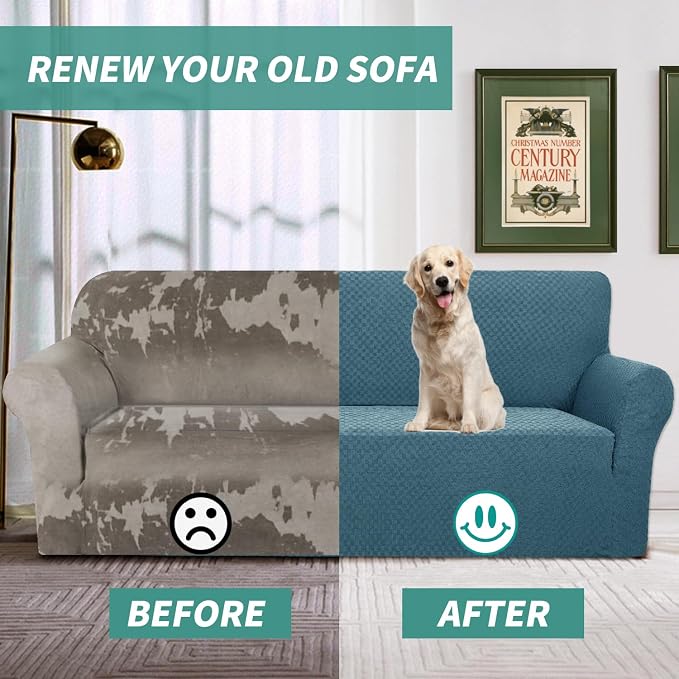 YEMYHOM Couch Cover Latest Jacquard Design High Stretch Sofa Covers for 2 Cushion Couch, Pet Dog Cat Proof Loveseat Slipcover Non Slip Magic Elastic Furniture Protector (Medium, Teal) - Image 7
