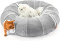 Cat Tunnel Bed for Indoor Cats, XL Donut Tunnels, 35.5 Inch, Grey | 2 in 1 Cat Tunnels for Indoor Cats Kitten Puppy Rabbit Pet Tunnel Toy with Washable Cushion Bed Grey by NxwjoyPet