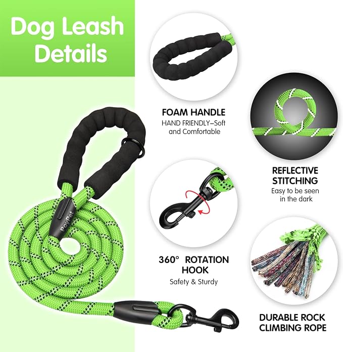 PoyPet Dog Harness and Leash Set, No Pull Vest with Front Clip and Handle | Escape Proof, Reflective, 3 Buckles, 2 D-rings, Adjustable, Soft Padded, 5 Feet Leash, for Walking Training, Green, M - Image 5