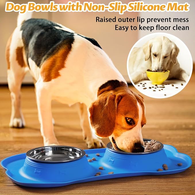 Hubulk Pet Dog Bowls 2 Stainless Steel Dog Bowl with No Spill Non-Skid Silicone Mat + Pet Food Scoop Water and Food Feeder Bowls for Feeding Small Medium Large Dogs Cats Puppies (Small, Blue) - Image 6