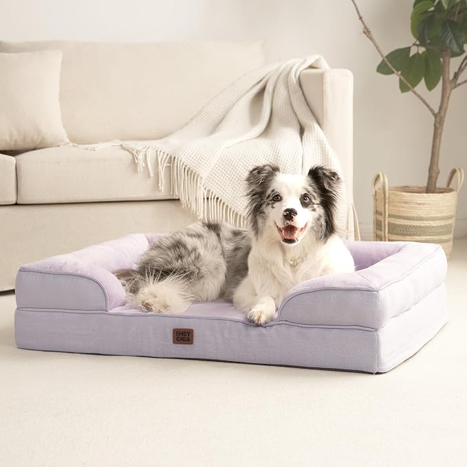 EHEYCIGA Orthopedic Dog Beds Large Sized Dog, Waterproof Washable Pet Bed | Non-Slip Bottom and Egg-Crate Memory Foam XL Dog Couch Bed with Washable Removable Cover, Lilac - Image 6