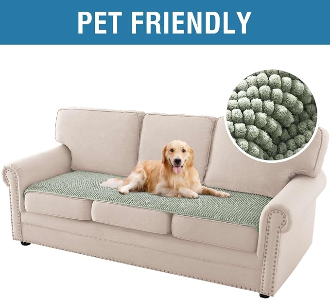 H.VERSAILTEX Plush Chenille Couch Cover for 3 Cushion Couch Anti Slip Washable Sofa Slipcovers Soft and Durable Furniture Protector for Dogs Cats Kids (27.5" x 71", Sea Foam) - Image 2