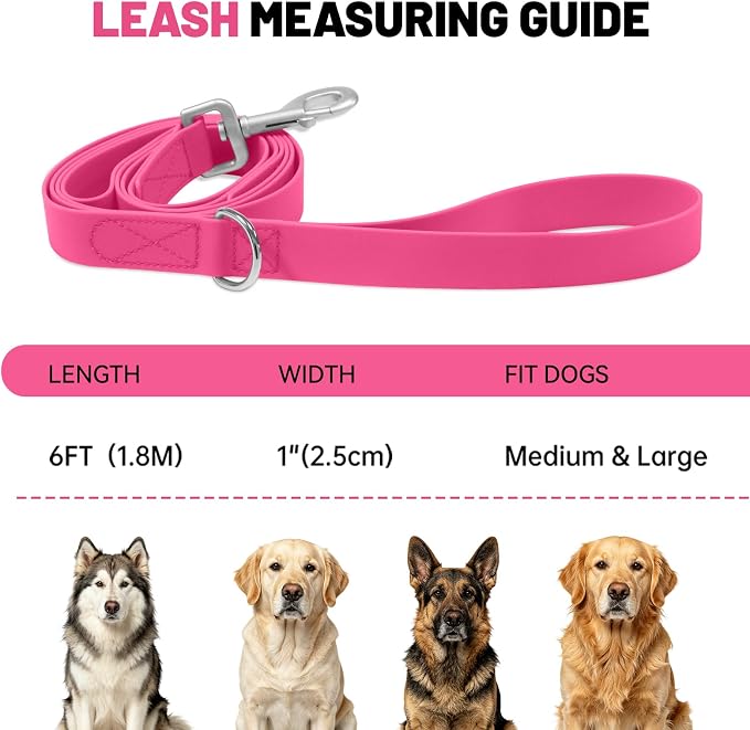 Waterproof Dog Leash with Double Handle, 6 FT Durable Odor-Proof Dog Leashes with Strong Aviation Aluminum Hooks Fits Small Medium or Large Dogs - Image 4