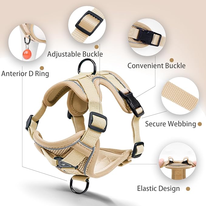 Dog Harness Medium Sized Dog Pet Vest with Leash Set Camel L | Adjustable Puppy Vest Harness, No Choke No Pull, Soft Padded, Step-in Dog Vest, Reflective Cat Harness, Breathable Air Mesh - Image 4