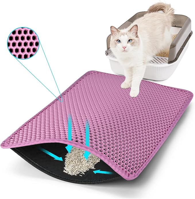 Cat Litter Mat 30"x24", Double Layer Waterproof Litterbox Mat, Pink | Non-slip backing, washable for easy cleanup, traps stray litter with waterproof honeycomb large grid that is urine-proof. by Unknown