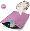 Cat Litter Mat 35"x24", Double Layer Waterproof Litterbox Mat, Pink | Non-slip backing, washable for easy cleanup, traps stray litter with waterproof honeycomb large grid that is urine-proof. by Unknown
