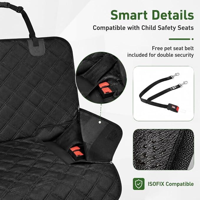 Ekisemio Dog Car Seat Cover for Back Seat, Waterproof 600D Oxford Pet Seat Protector for Cars SUVs Trucks, Heavy Duty Non-Slip Rear Bench Cover, Machine Washable Scratchproof - Black - Image 4