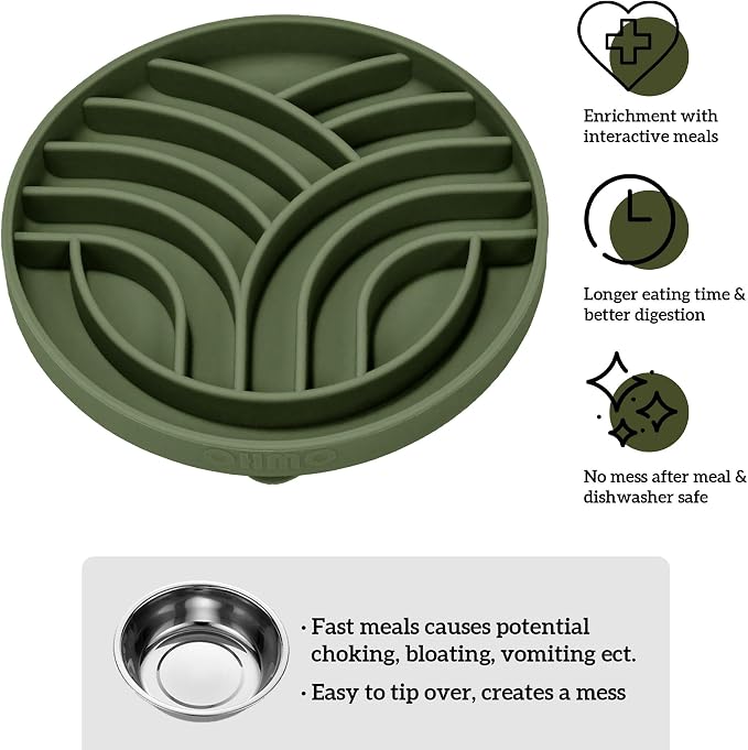 OHMO Slow Feeder Dog Bowl, 5.9" Lick Mat for Dogs, Tree of Life, Camo Green | Cat Slow Feeder Bowl, Anti Choking, Enrichment Toys, BPA-Free Silicone Feeding Bowl, Boredom and Anxiety Reducer - Image 6