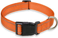 Reflective Dog Collar with Buckle Adjustable Safety Nylon Collars for Small Medium Large Dogs, Orange M | No Chafing on Walks and Outdoor Hikes, Metal D-Ring, Night Safety by BOOMIBOO