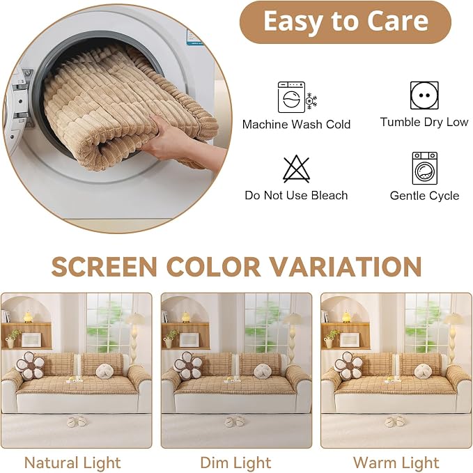 OstepDecor Couch Cover for Dogs, Washable Non Slip Sofa Cover for Pets | Soft Couch Covers for Sofa, Loveseat and Sectional, Furniture Protector Against Pet Hair & Dirt (27.6" x 70.9", Khaki) - Image 9