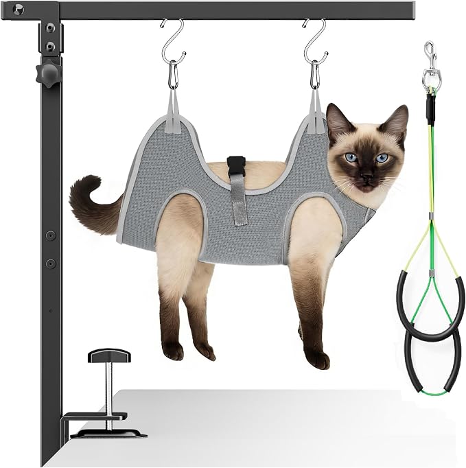 niffgaff Adjustable Dog Grooming Arm with Clamp, 26″–40″ Height, XS Hammock with Back Buckle, No-Sit Grooming Restraint for Small Cats & Dogs by niffgaff