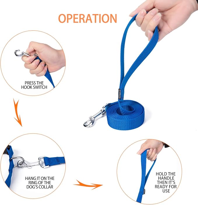 Strong Durable Nylon Dog Training Leash, 1 Inch Wide Traction Rope, 6 ft 10ft 15ft Long, for Small and Medium Dog (Blue, 6 Feet) - Image 4