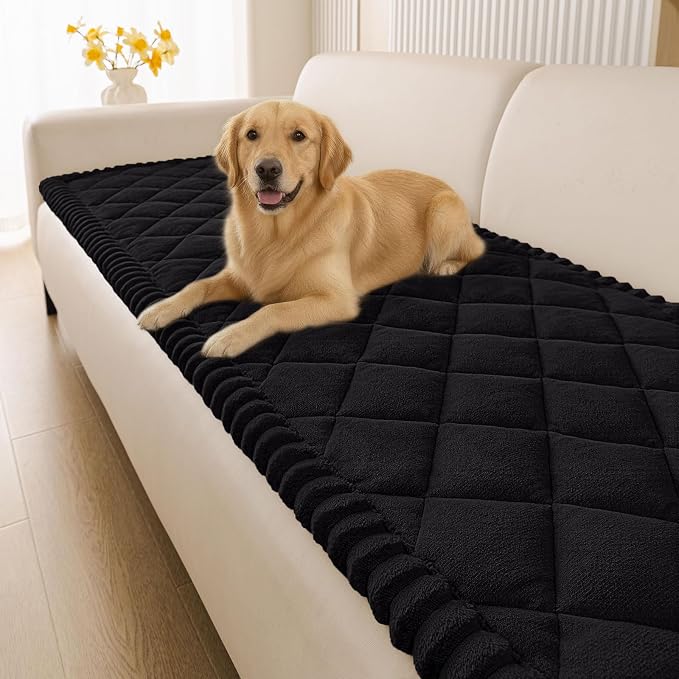 Smiry Non Slip Couch Cover for Dogs, Fuzzy Plush Pet Sofa Protector | Washable Furniture Cover for Large Dogs & Cats, Scratch & Dirt Resistant, For 3 Cushion Couch, Black, 27.6"x82.7" by Smiry