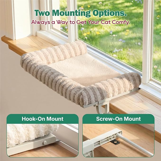 Zakkart Mellow Cat Perch for Windowsill, Hook-On or Screw-On Installation Pet Window Perch, Machine Washable Bed, Heavy Duty Cat Hammock Shelf for Large Cats, Holds up to 40 lbs (Brown, Large) - Image 4