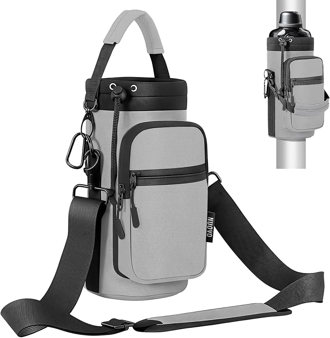 Nuovoware Magnetic Gym Bag, 40oz, Water Bottle Carrier Holder, Gray | Adjustable Shoulder Strap, Magnets Magnetic Gym Bag, Bottle Pouch Sling, 2 Pocket, Neoprene Organizer Sleeve by NUOVOWARE
