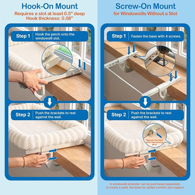 Zakkart Mellow All-Around Cat Hammock for Windowsill, Dual-Mount (Beige, L) | Hook-On or Screw-On Installation, Machine Washable Bed, Heavy Duty ABS & Metal Frame, Support up to 40 lbs. - Image 6