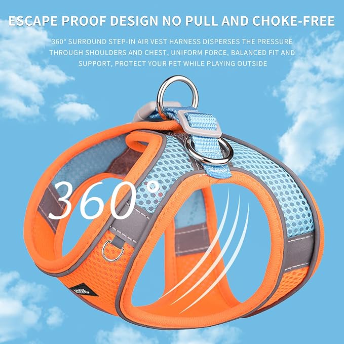 AIITLE Small Dog Harness and Leash Set, Step-in Puppy Pet Vest, Orange XXS | Breathable Mesh, Adjustable Fit, Reflective Design, Padded Leash Handle, for Small-Medium Dogs & Cats, Walking, Training - Image 9