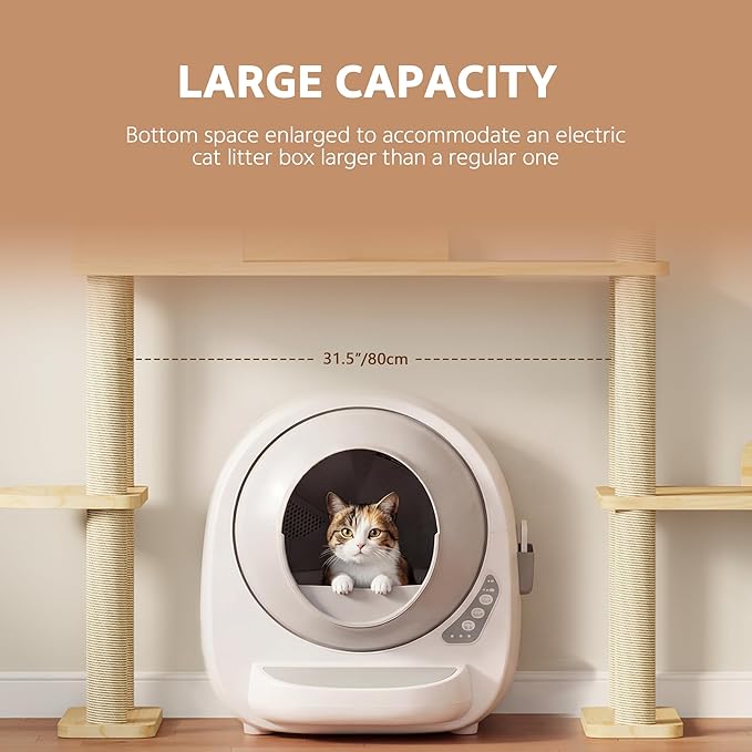 60'' Cat Tree for Automatic Litter Box, for Heavy Cats up to 22lbs | Solid Wood Large Cat Tower with Tunnel & House, Space-Saving for Indoor Multi-Pet Households, Stops Furniture Scratching - Image 5