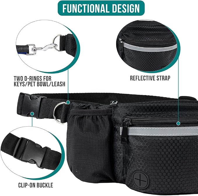 PetAmi Dog Fanny Pack, Treat Pouch for Dog Walking Training, Black | Built in Poop Bag Dispenser, Water Bottle Holder, Collapsible Bowl, Pet Treat Waist Belt for Hiking Running Kibbles - Image 4