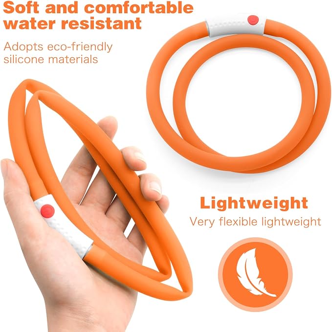 HIGO LED Dog Collar, Rechargeable Light Up Dog Collars, Lightweight Silicone Pet Safety Collar Lights for Night Walking (Orange-Silicone) - Image 5