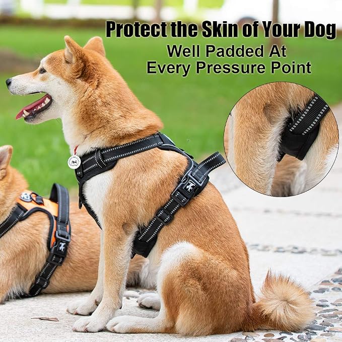 PoyPet No Pull Dog Harness Medium, Reflective Vest with Front Clip & Handle | Easy On/Off, No Choke, Adjustable, 2 Leash D-rings, Soft Padded, Breathable, Oxford, for Walking Training, M, Black - Image 6