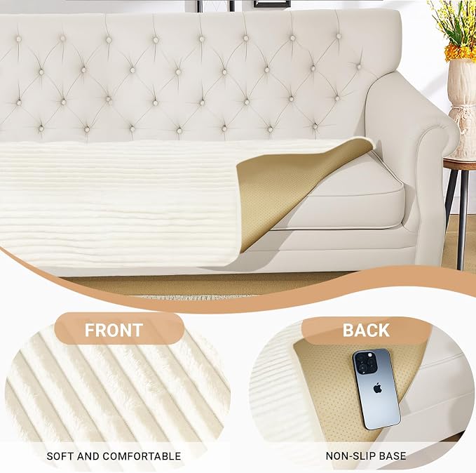NAISI Couch Covers for Dogs Waterproof Flannel Striped Sofa Cover Pet Friendly Washable Dog Mat for Couch Anti Slip Sectional Sofa Slipcover Protector(1pc/35"x 70",Cream) - Image 6