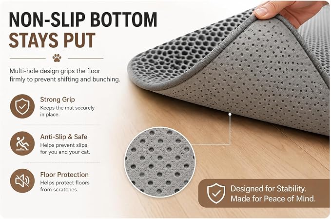 PAW BALLET Cat Litter Mat, Double-Layer Honeycomb Litter Trapping Mat, Waterproof & Non-Slip EVA Cat Litter Box Mat, Extra Large 35.5 × 23.5 Inches - Image 7