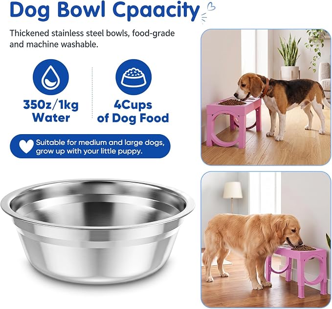 XIAZ Elevated Dog Bowls Large Breed Raised Dogs Bowl Stand Large/Medium Sized Dog Stainless Steel Food Water Bowl Stands 5 Heights Adjustable 9/11/12/14in Pet Feeder Dish Station - Image 7
