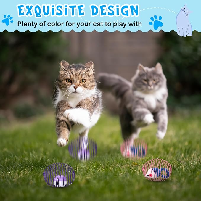 Jecery 5 Pcs Cat Toys Spring,Mouse and Bell,Mix Colors | Interactive Metal Cat Toy, Stretchable Rolling Ball, for Indoor Cats, Colorful Playful Coils, Kitten Pet Supplies - Image 4