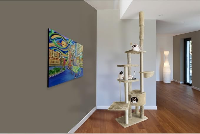 Furhaven 100"-113" Tall Cat Tree for Indoor Cats w/ Adjustable Height, Ft. Sisal Scratching Posts, Condo, & Toys - Tiger Tough Skyscraper Interactive Playground Tower - Gray, One Size - Image 5