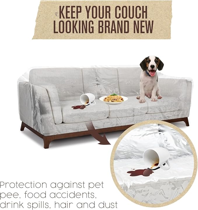 Plastic Couch Cover, Plastic Couch Covers for Pets, Sofa Protector, 96"x40" | Houseables Clear Vinyl Slipcover, Furniture Protectors For Cats, Dogs, Waterproof, Pet Pee Urine Proof, Scratch, Heavy Duty - Image 4
