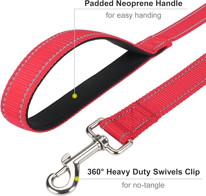 6FT Reflective Dog Leash, Padded Handle for Small Medium Dogs | Comfortable Nylon, Soft Handle Cushioning, Reflective Safety at Night, Walking Leash for Park & Hiking (3/4in, Red) - Image 5