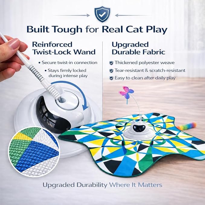Interactive Cat Toy for Indoor Cats, Rechargeable 3-in-1 Hide & Seek Toy | Touch Activated, Spinning Butterfly, Plush Tail, Ultra Quiet, Rechargeable, Non Slip Base, Self Play for Adult Cats & Kittens - Image 4