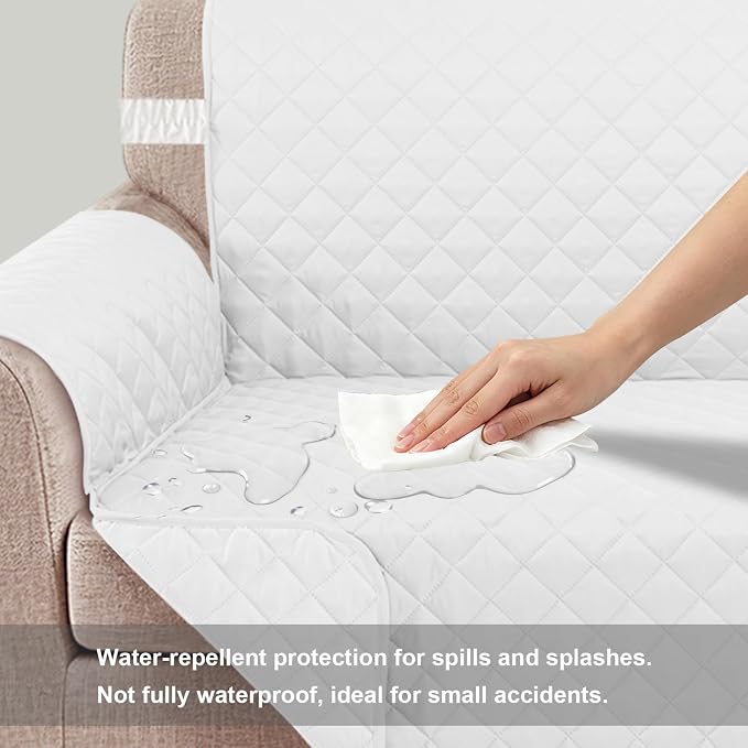 Reversible Loveseat Couch Sofa Covers, 2-Seater, White/White | Loveseat Covers for Dogs Water Repellent, Friendly Furniture Protector with Elastic Straps for Living Room - Image 4