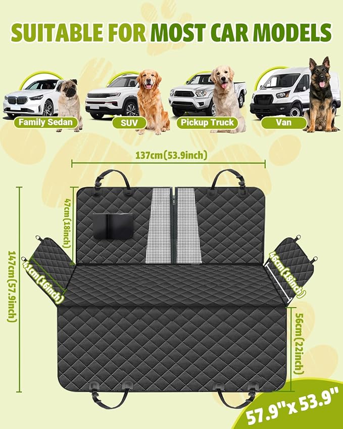 Dog Car Seat Cover, 600D Heavy Dute Car Seat Cover for Dogs Pets, 100% Waterproof Anti-Scratch Nonslip Dog Hammock for Cars, Seat Covers Protector with SeatBelt for Sedan SUV Truck Standard Black - Image 2