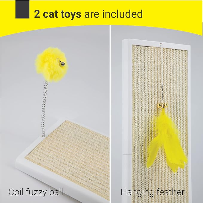 Cat Scratching Post, Natural sisal Pad Cat Scratching Board, Kitten Scratcher w/Replaceable Natural sisal Pad & Self-Groom Brush, Wall Mounted or Floor Use, Cat Toys Included(20x6.5) - Image 6