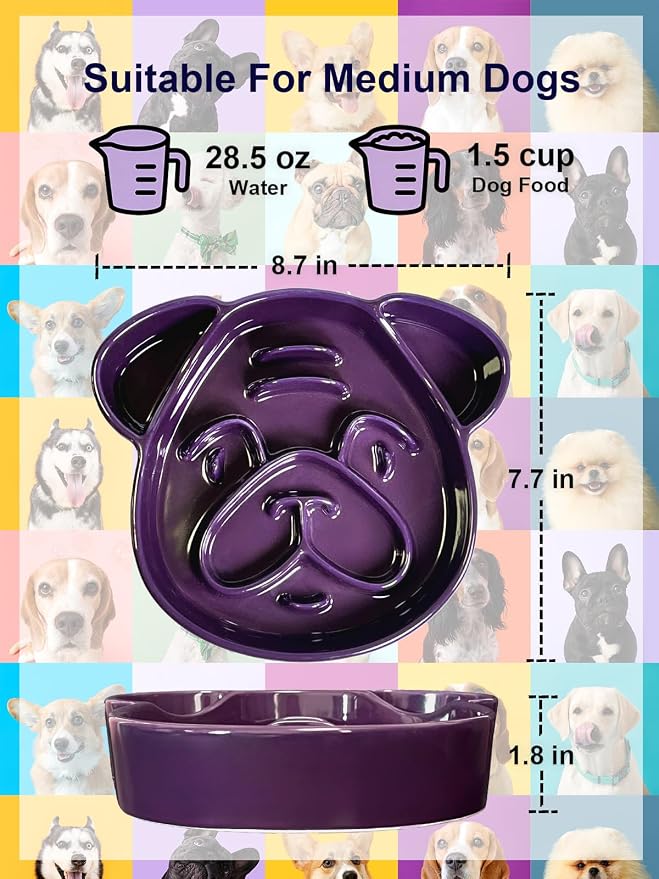Cute Ceramic Slow Feeder Dog Shape, 1.5 Cups Pet Food Bowl for Small & Medium Breed. Bite-Resistant, Dishwasher Safe, Maze Design to Prevent Fast Eating, Bloat, Choking. Gift for Dog Lovers - Image 6