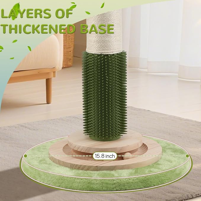 45'' Extra Tall Cat Scratching Post for Large,Heavy Duty Scratcher Tree | 3.5'' Natural Sisal,Wood Base,Climbing Pole Full Body Stretching,Artificial Flower,Stable Tower,Interactive Toy,Self Groomer - Image 6