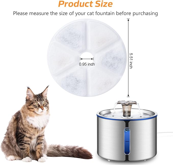 BOORCA Cat Water Fountain Filters, 6 Pieces Triple Filtration System Replacement Filter Fit for 84oz/2.5L Cat Pet Fountain, 6 Filtration System and 2 Pre-Filter Sponges - Image 2