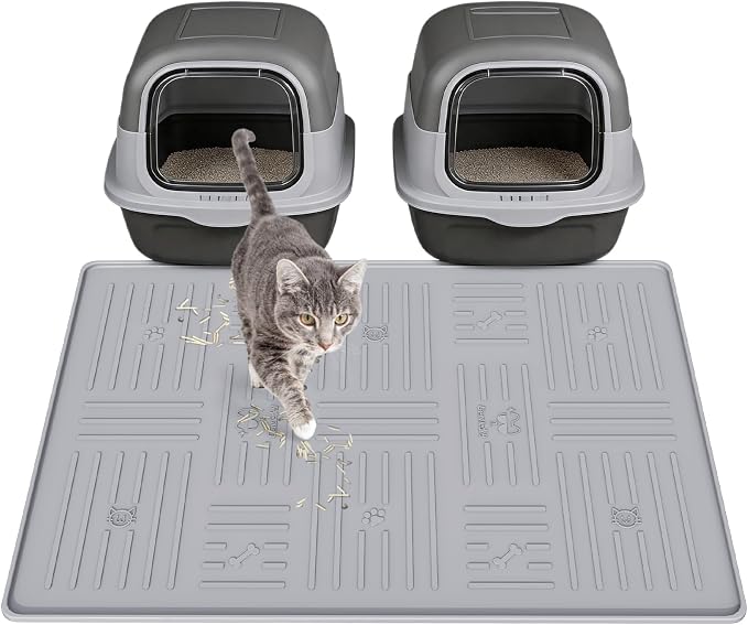 Silicone Cat Litter Mat, 34" X 25" Litter Box Mat, Dark Grey | SiliconeLitter Trapping Mat, Soft and Waterproof by Gentledog